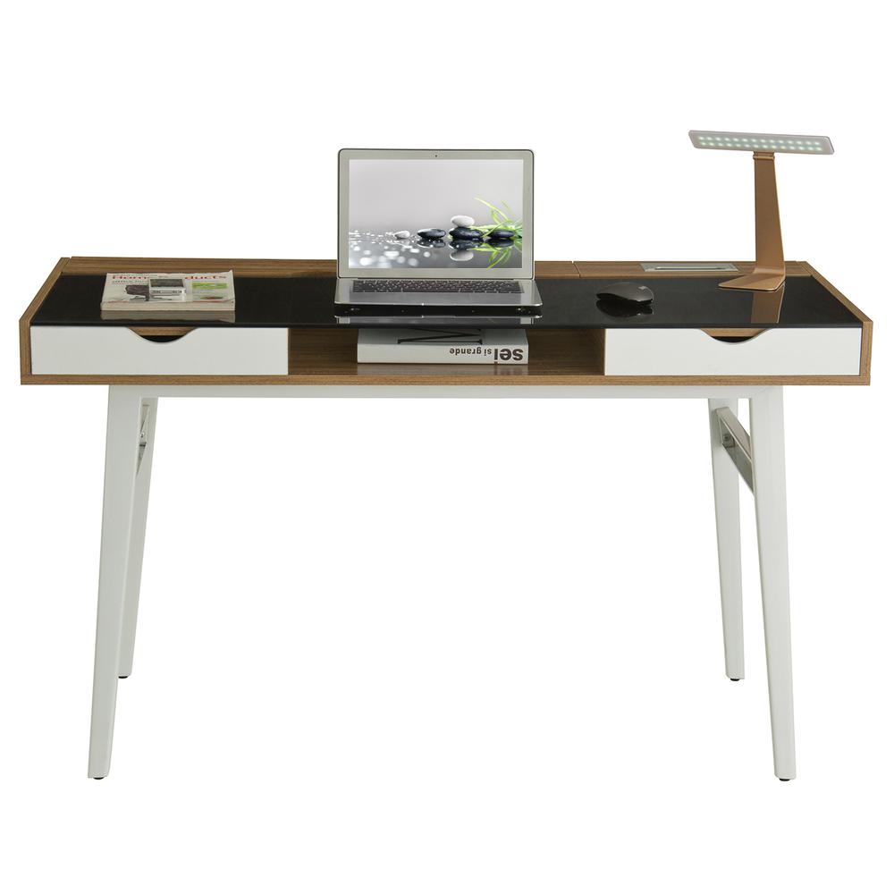 Compact Computer Desk with Multiple Storage. Color: Walnut. Picture 1