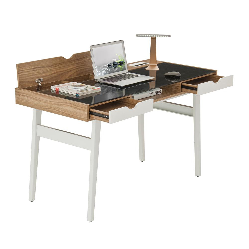 Compact Computer Desk with Multiple Storage. Color: Walnut. Picture 4
