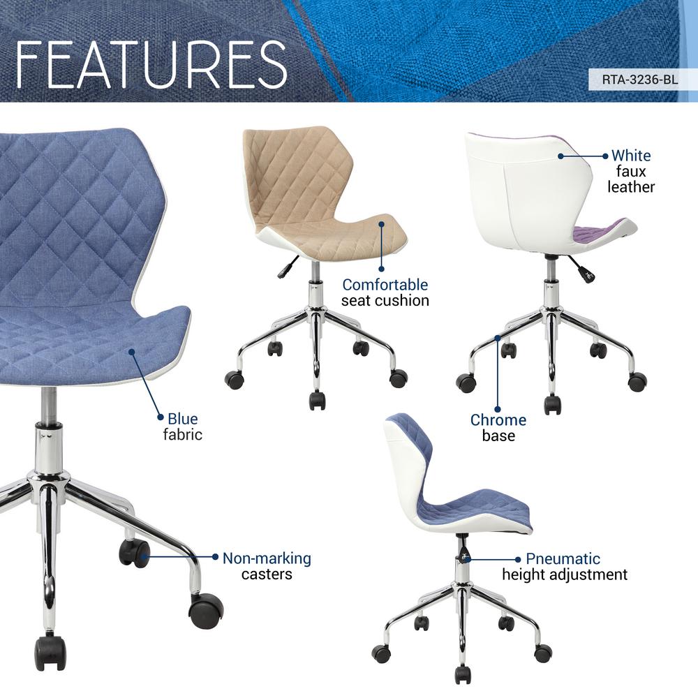 Techni Mobili Modern Height Adjutable Office Task Chair, Blue. Picture 6
