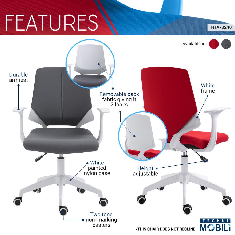Techni Mobili Height Adjustable Mid Back Office Chair, Red. Picture 6