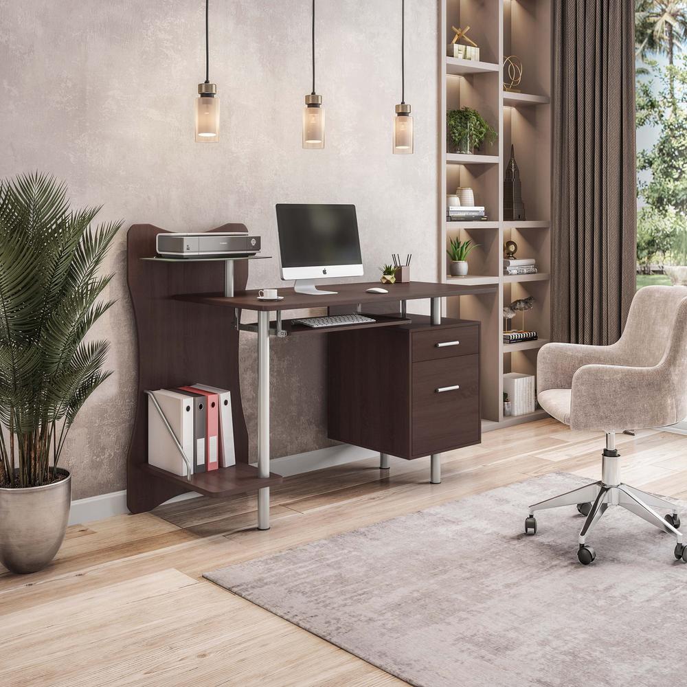 Stylish Computer Desk with Storage. Color: Chocolate. Picture 11