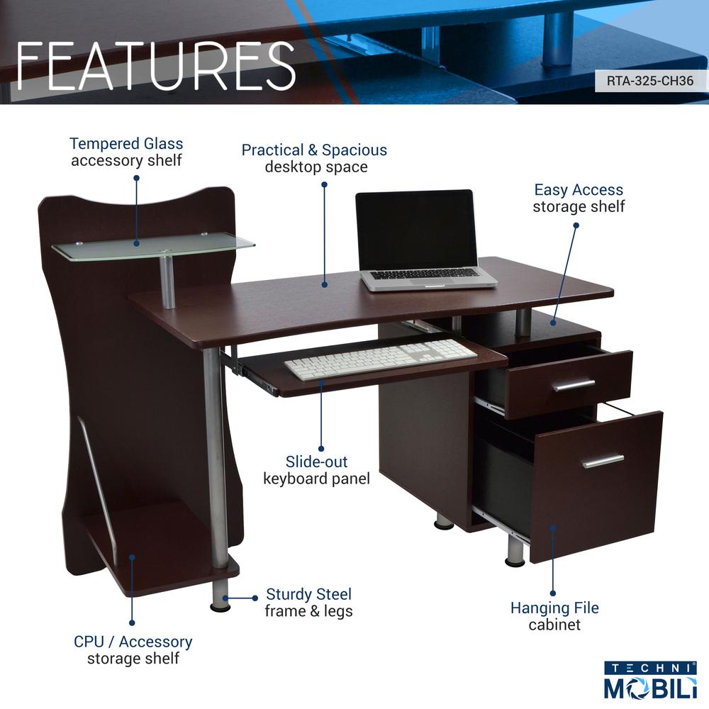 Stylish Computer Desk with Storage. Color: Chocolate. Picture 6