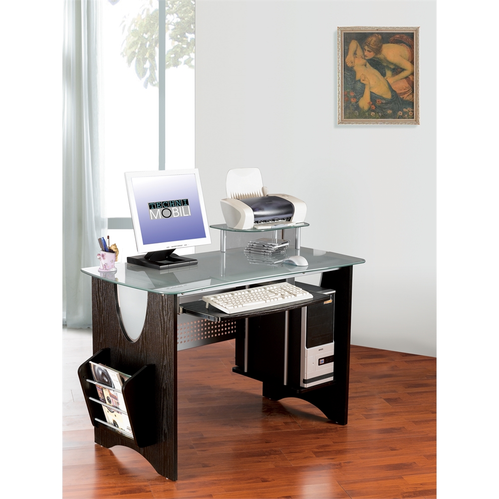 Stylish Frosted Glass Top Computer Desk With Storage Color Espresso   139 Rta3325es18203 