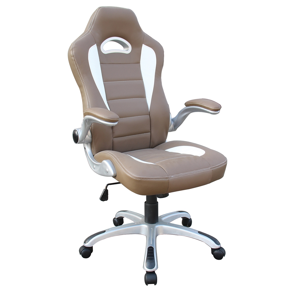 High Back Executive Sport Race Office Chair with Flip-Up Arms. Color: Camel. Picture 1