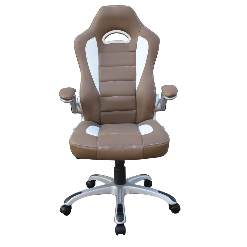 High Back Executive Sport Race Office Chair with Flip-Up Arms. Color: Camel. Picture 2