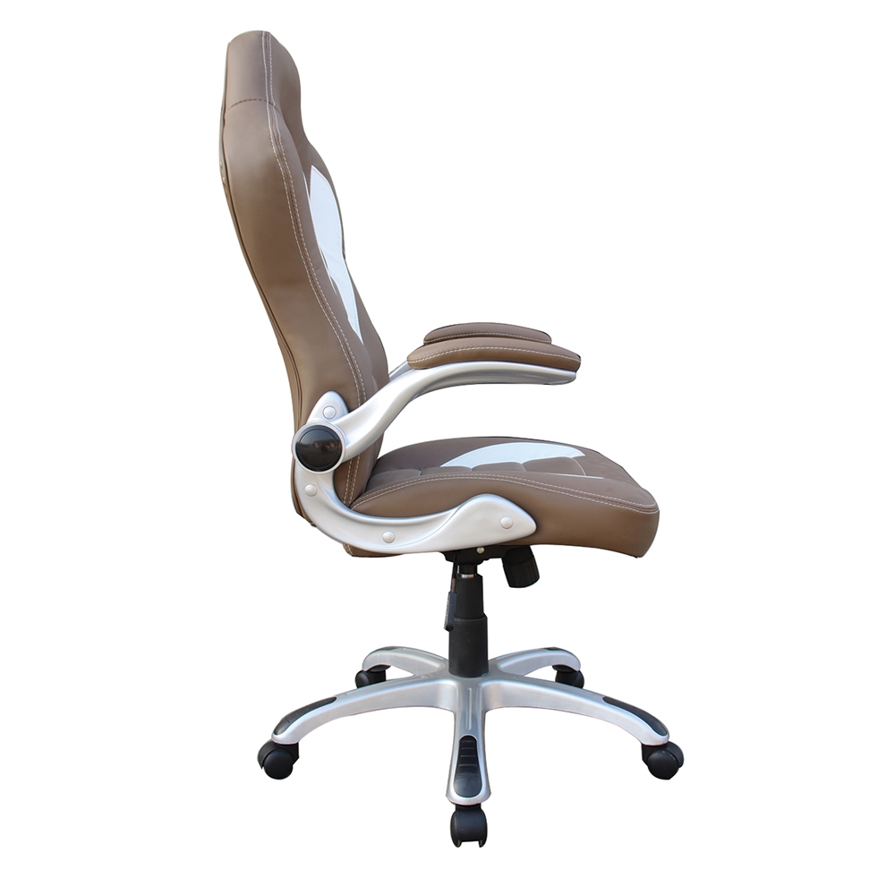 High Back Executive Sport Race Office Chair with Flip-Up Arms. Color: Camel. Picture 3