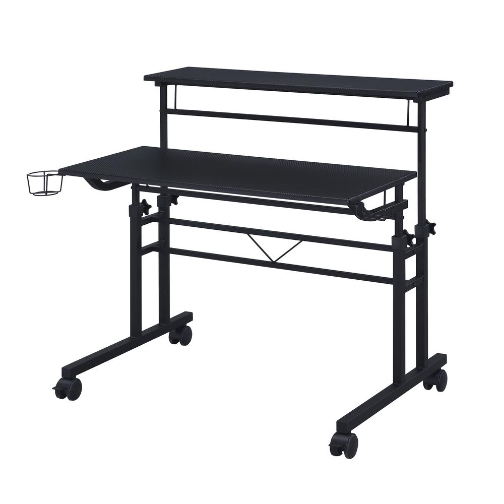 Rolling Writing Desk with Height Adjustable Desktop and Moveable Shelf, Black. Picture 1
