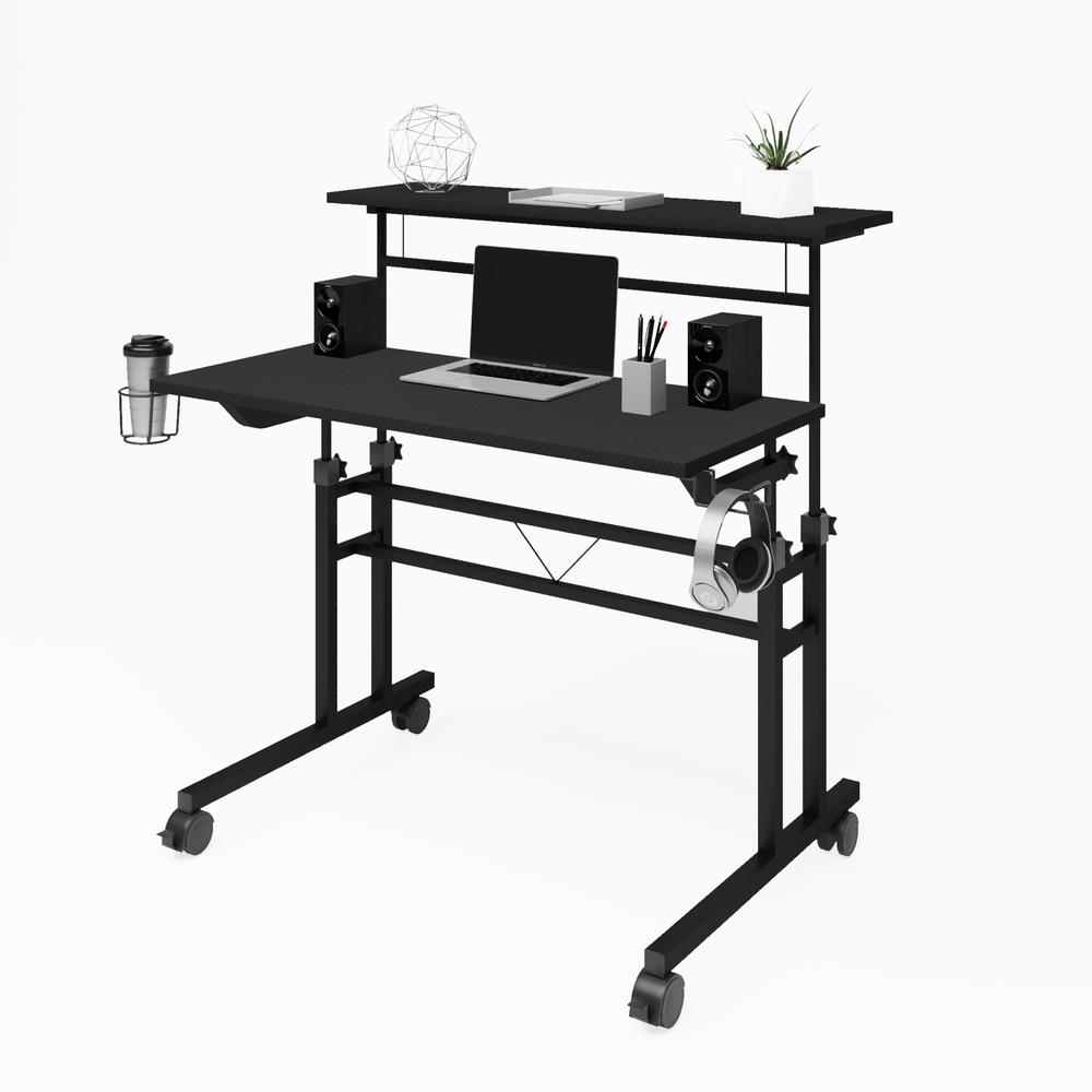 Rolling Writing Desk with Height Adjustable Desktop and Moveable Shelf, Black. Picture 6