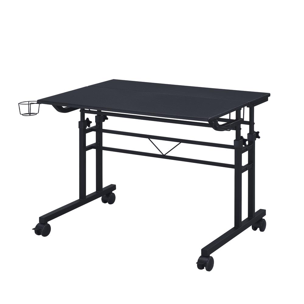 Rolling Writing Desk with Height Adjustable Desktop and Moveable Shelf, Black. Picture 10