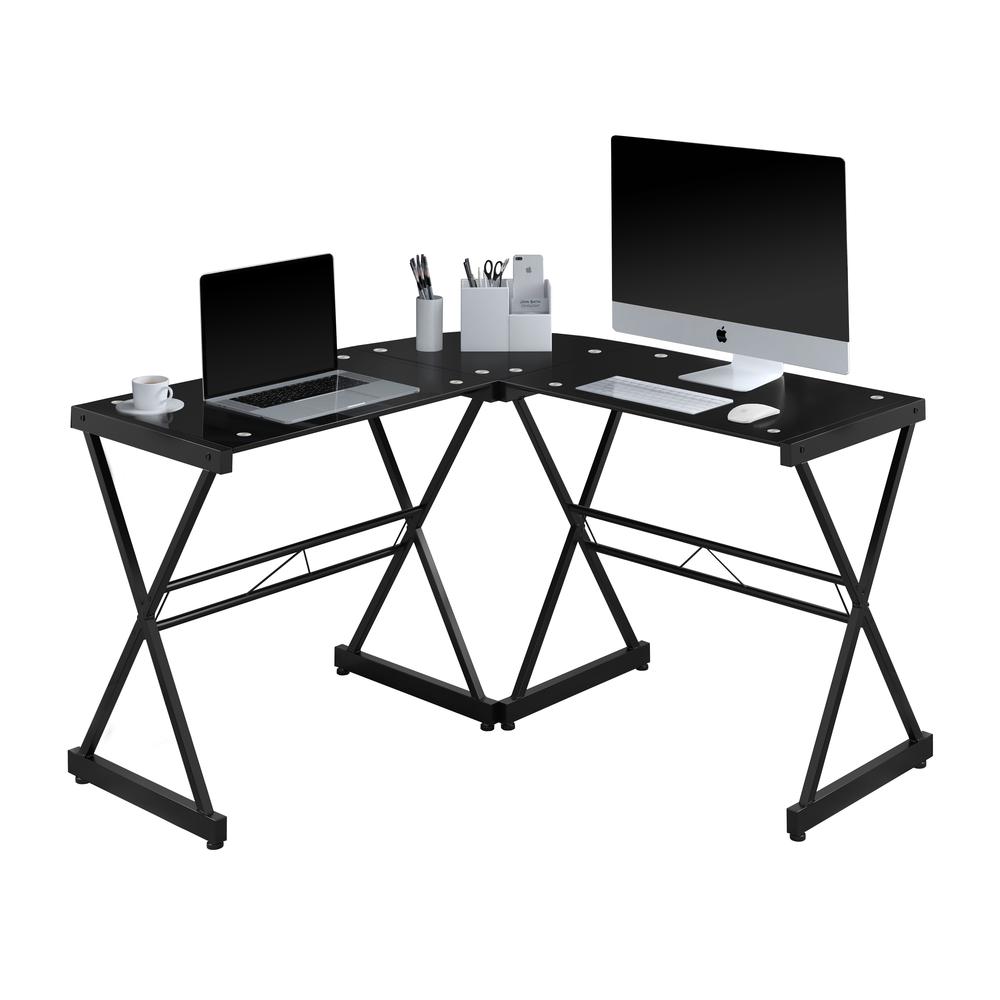 Black L-shaped Glass Computer Desk. Picture 3