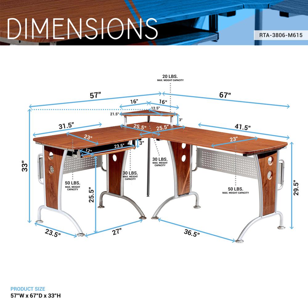 Deluxe L-Shaped Tempered Frosted Glass Top Computer Desk With Pull Out Keybaord Panel. Color: Mahogany. Picture 7