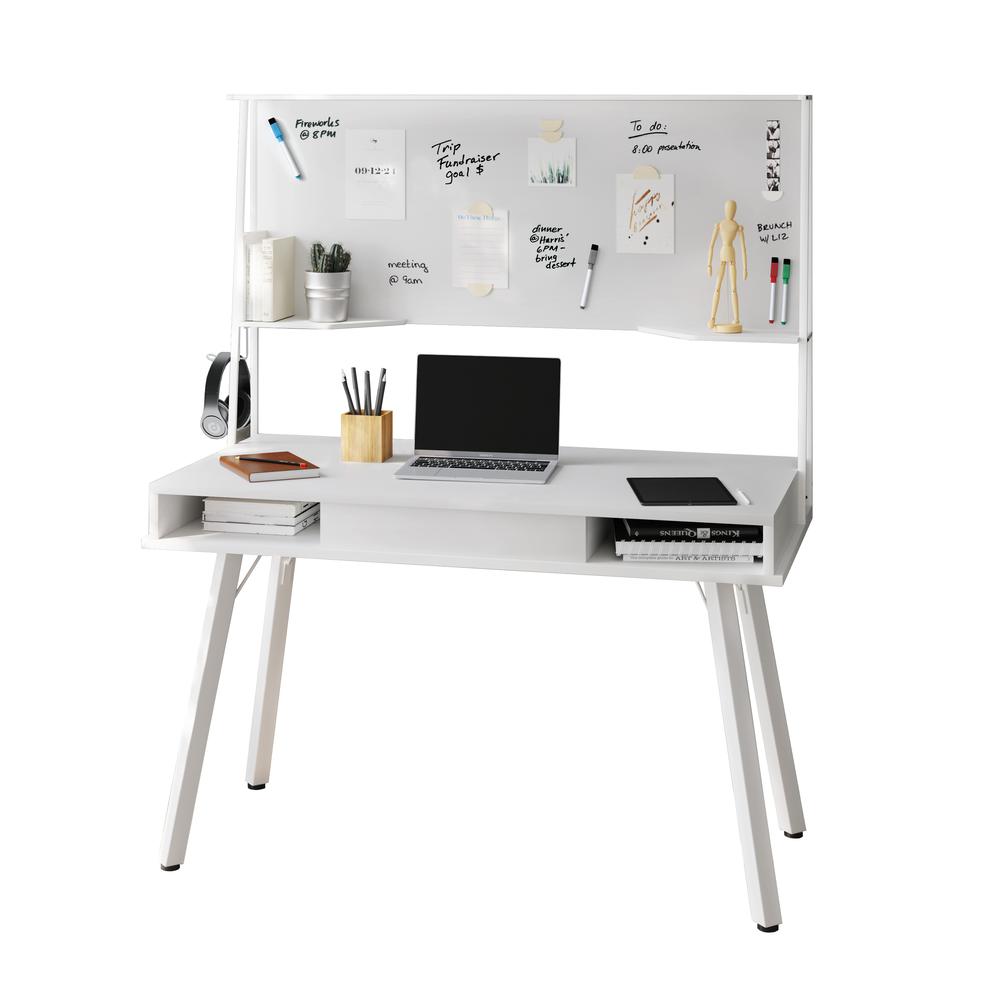 Techni Mobili Study Computer Desk with Storage & Magnetic Dry Erase White Board, White. Picture 6