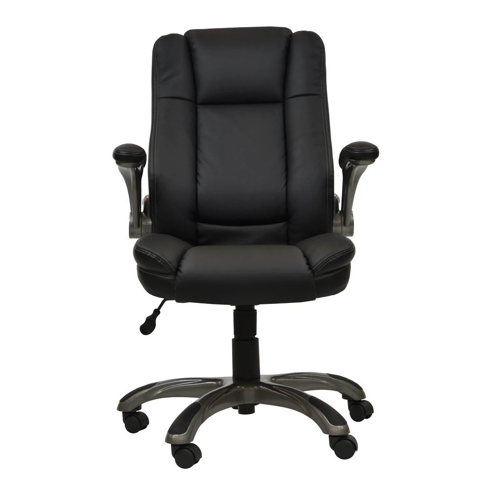 Medium Back Executive Office Chair with Flip-up Arms. Color: Black. Picture 2