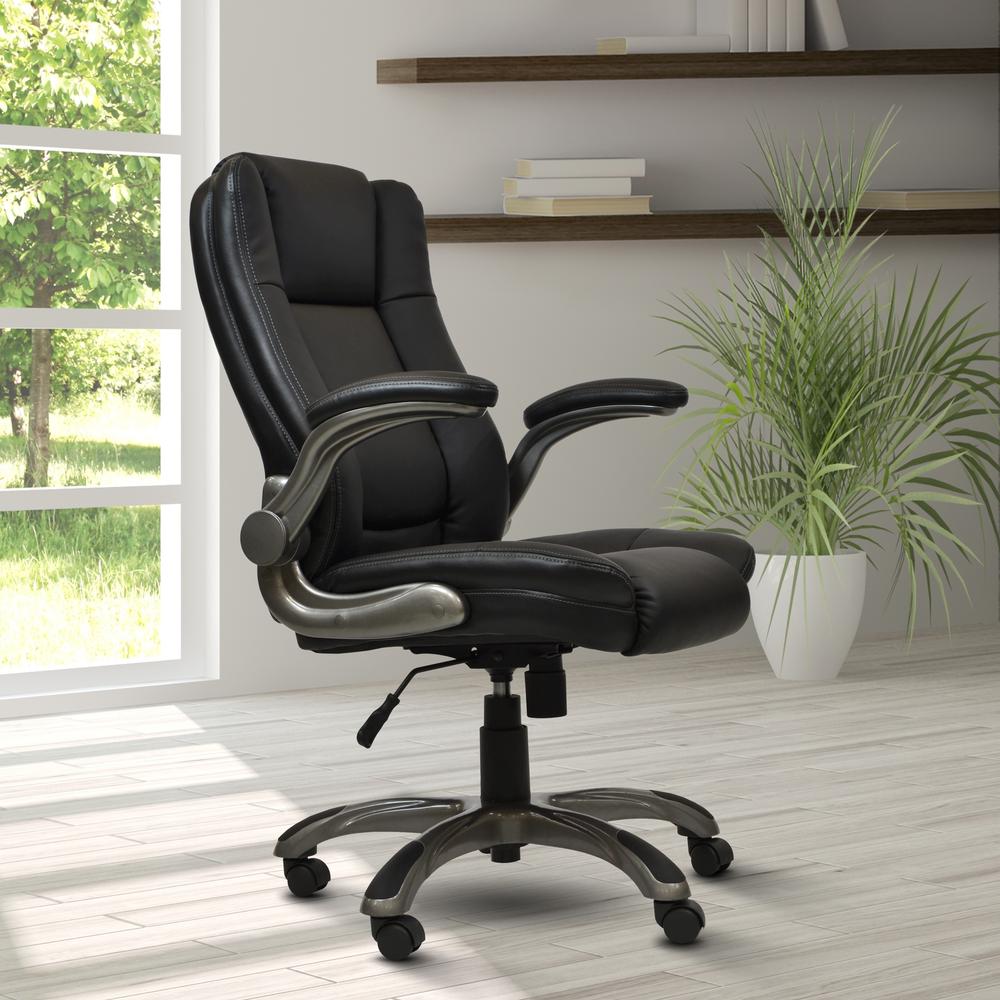 Medium Back Executive Office Chair with Flip-up Arms. Color: Black. Picture 5