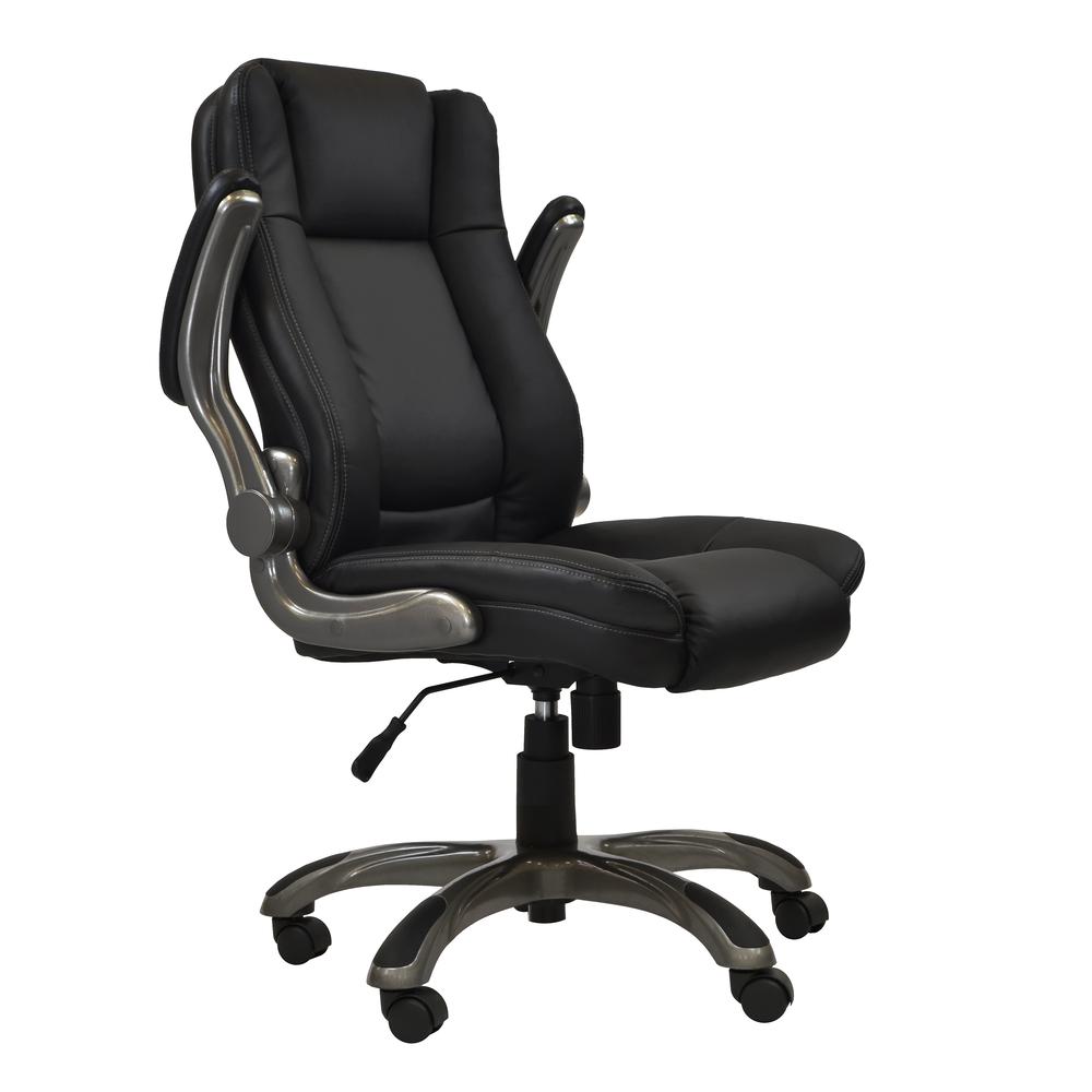 Medium Back Executive Office Chair with Flip-up Arms. Color: Black. Picture 8