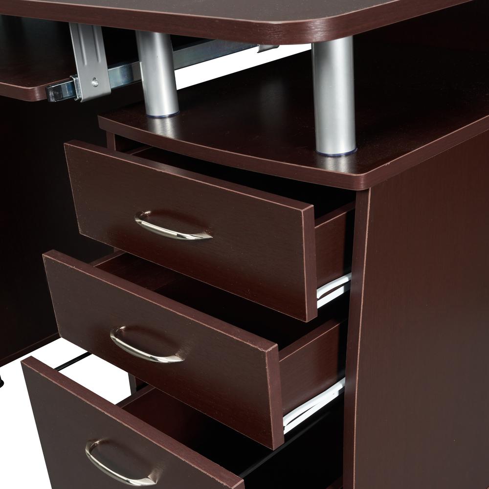 Complete Workstation Computer Desk with Storage. Color: Chocolate. Picture 8