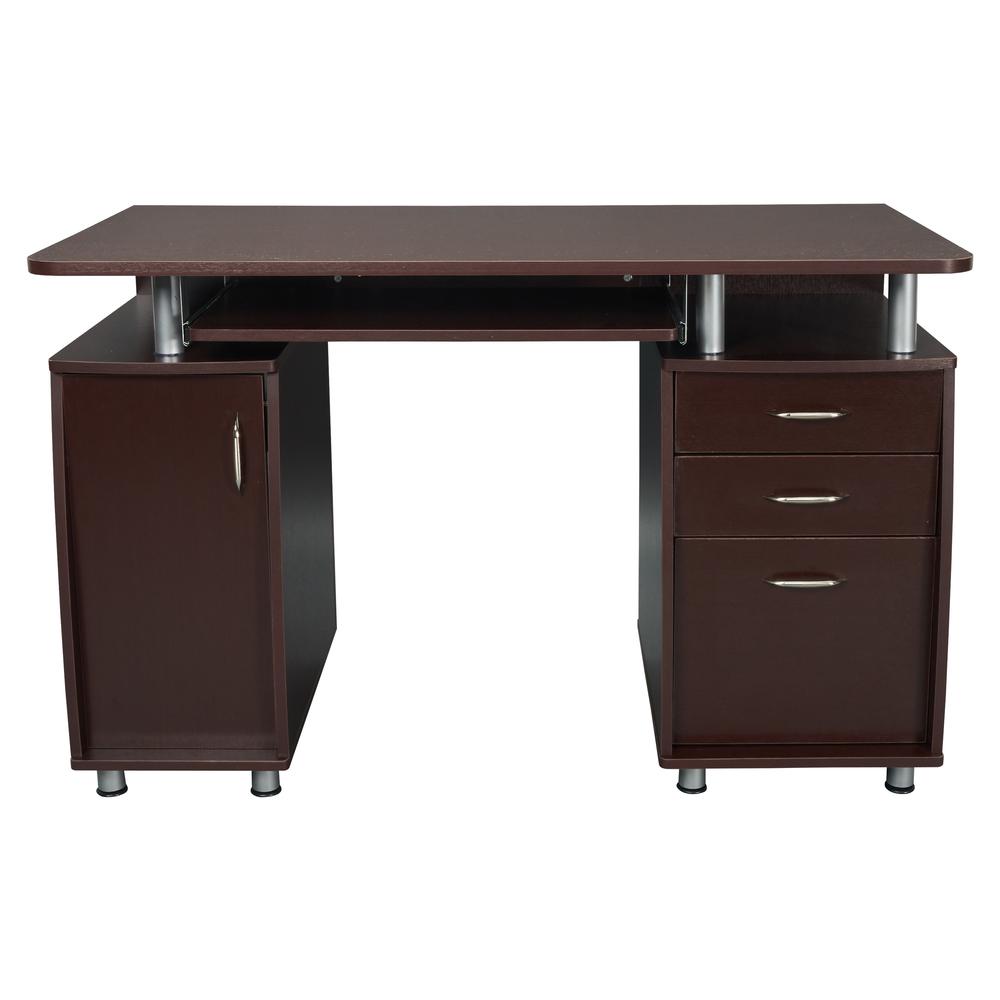 Complete Workstation Computer Desk with Storage. Color: Chocolate. Picture 3