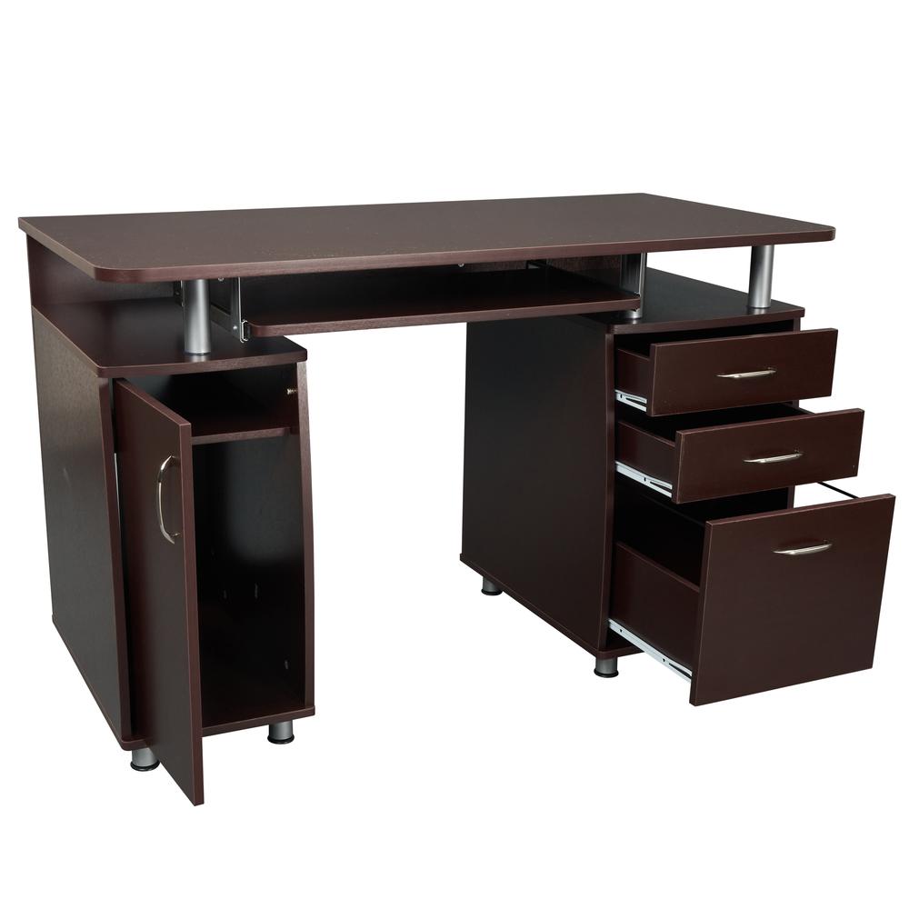 Complete Workstation Computer Desk with Storage. Color: Chocolate. Picture 5