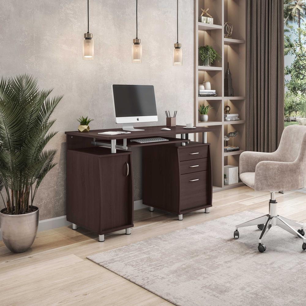 Complete Workstation Computer Desk with Storage. Color: Chocolate. Picture 13