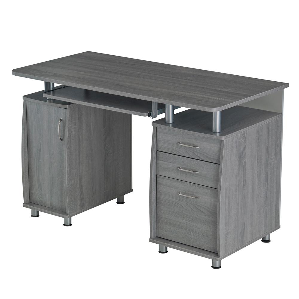 Complete Workstation Computer Desk with Storage. Color: Grey. The main picture.