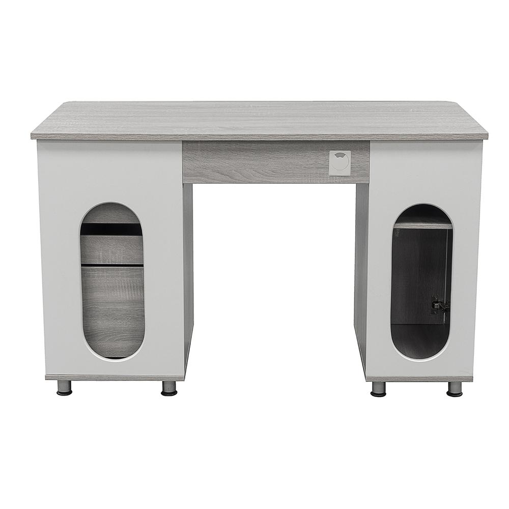 Complete Workstation Computer Desk with Storage. Color: Grey. Picture 3