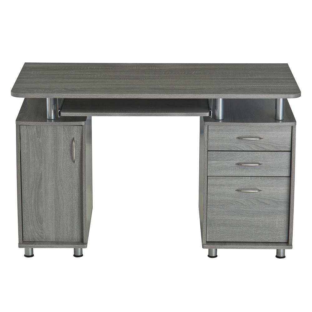 Complete Workstation Computer Desk with Storage. Color: Grey. Picture 4