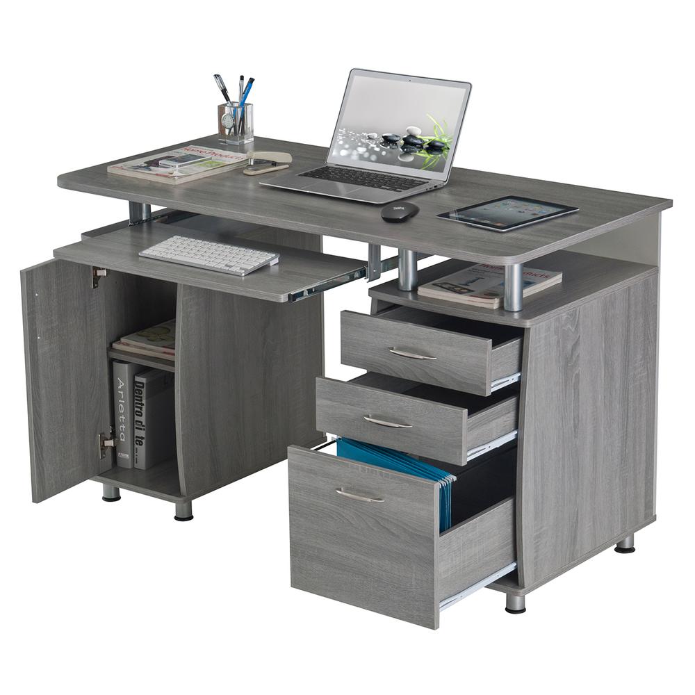 Complete Workstation Computer Desk with Storage. Color: Grey. Picture 6