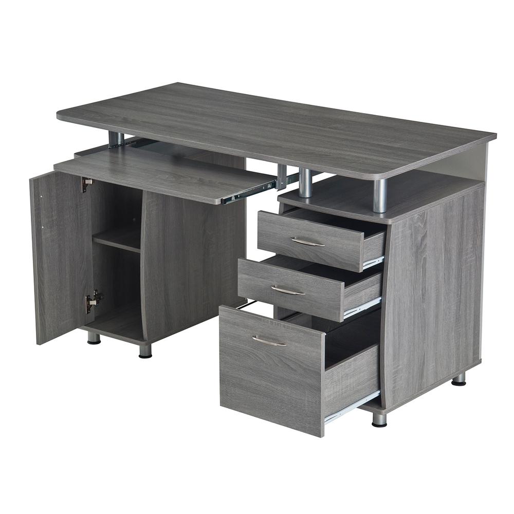 Complete Workstation Computer Desk with Storage. Color: Grey. Picture 11