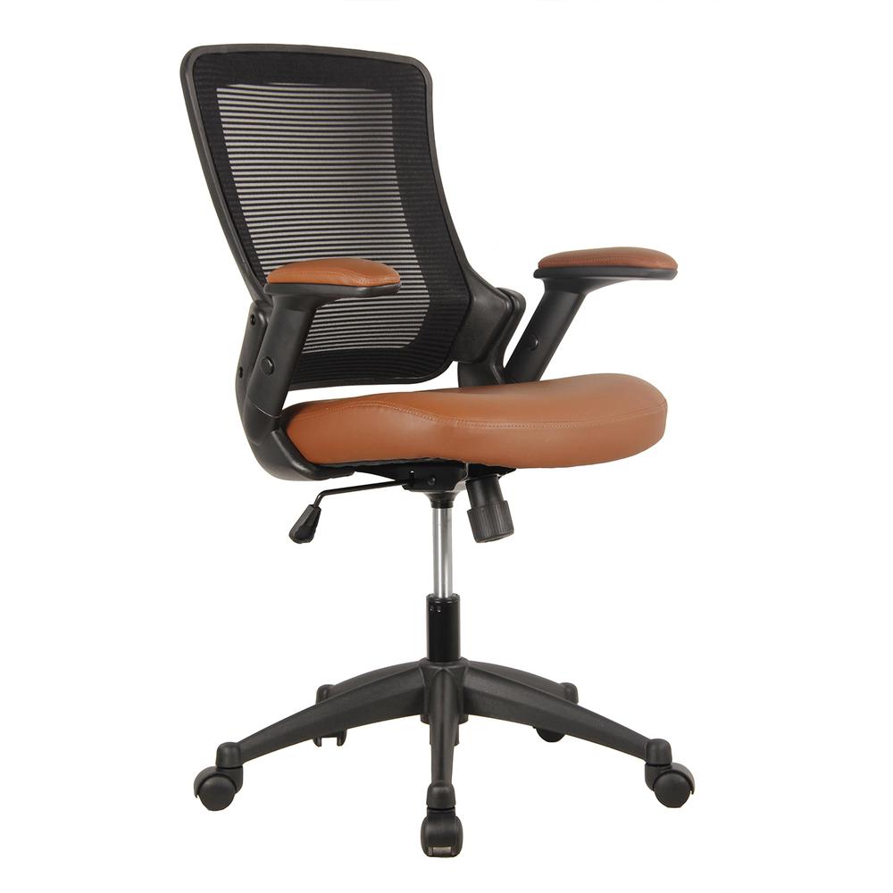 Mid-Back Mesh Task Office Chair with Height Adjustable Arms. Color: Brown. Picture 1