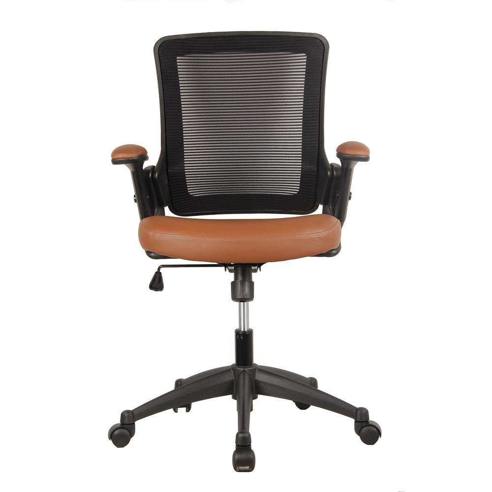 Mid-Back Mesh Task Office Chair with Height Adjustable Arms. Color: Brown. Picture 2