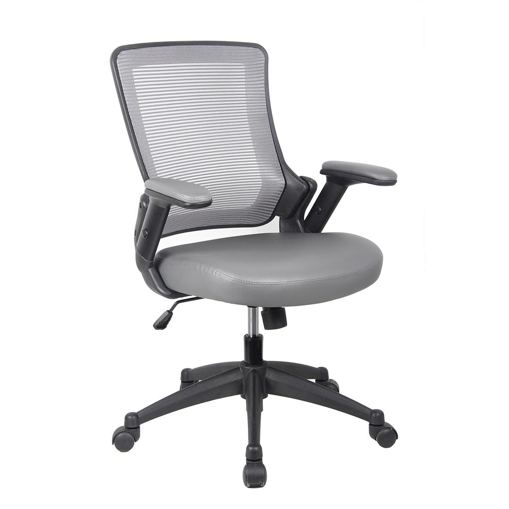 Mid-Back Mesh Task Office Chair with Flip Up Arms. Color: Gray. Picture 1