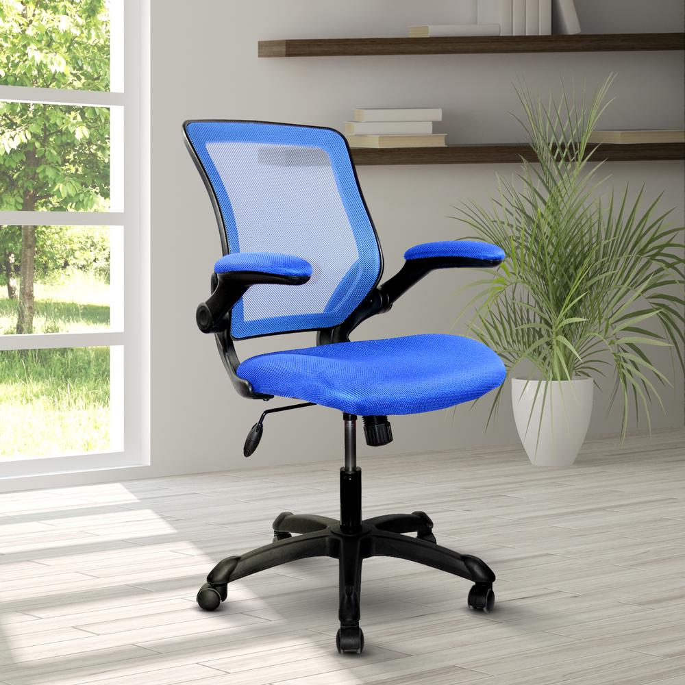 Mesh Task Office Chair with Flip Up Arms. Color: Blue. Picture 5