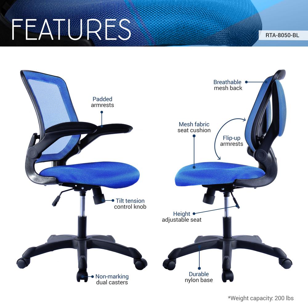 Mesh Task Office Chair with Flip Up Arms. Color: Blue. Picture 6