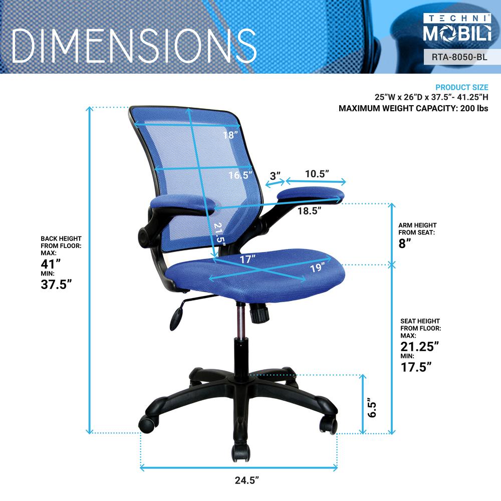 Mesh Task Office Chair with Flip Up Arms. Color: Blue. Picture 7