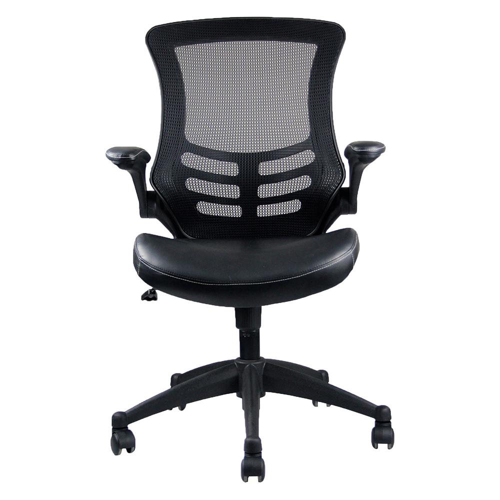 Stylish Mid-Back Mesh Office Chair With Adjustable Arms. Color: Black. Picture 2
