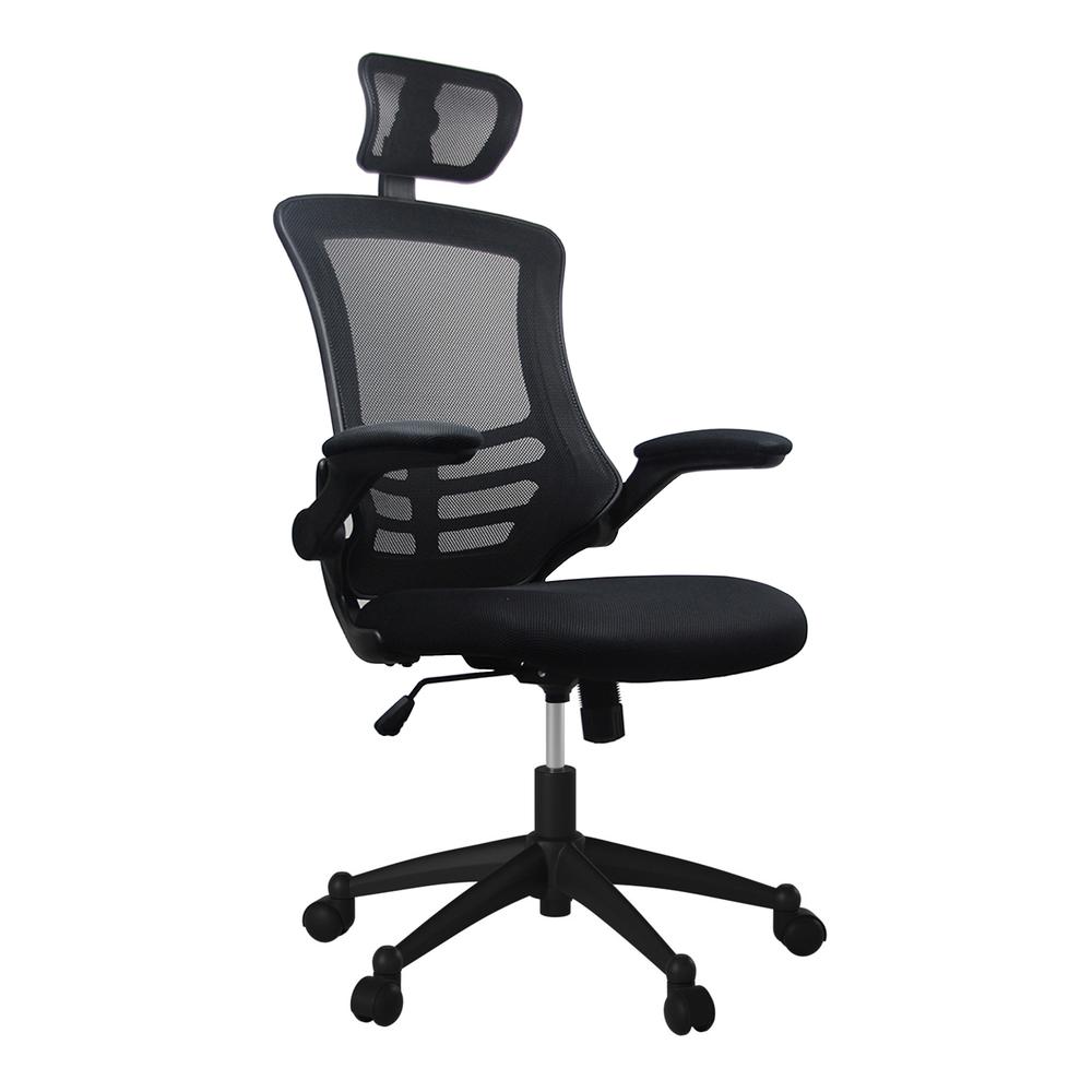Modern High-Back Mesh Executive Office Chair With Headrest And Flip Up Arms. Color: Black. The main picture.