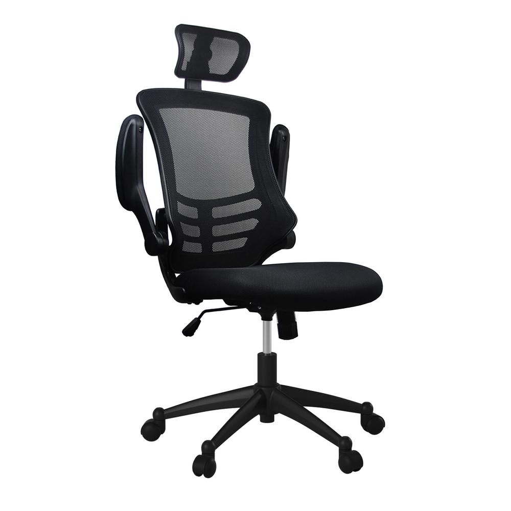Modern High-Back Mesh Executive Office Chair With Headrest And Flip Up Arms. Color: Black. Picture 2