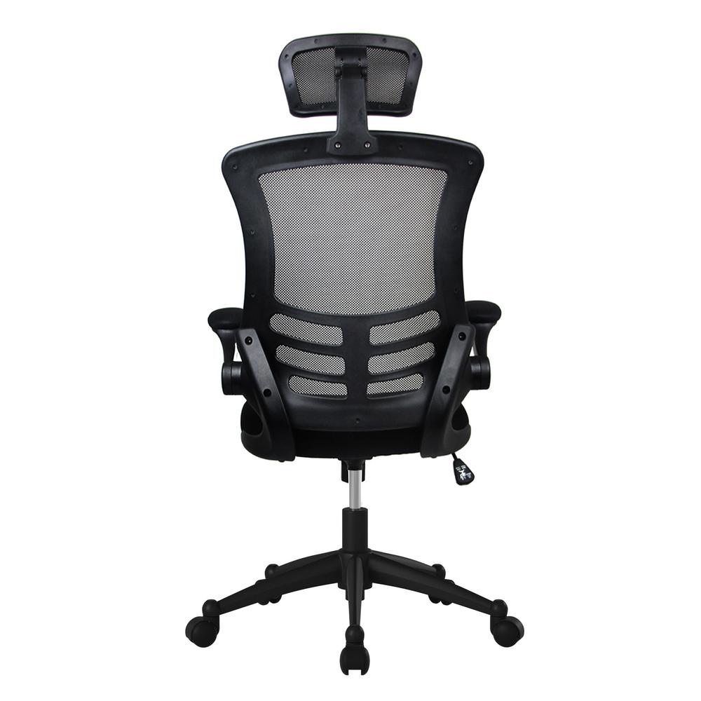 Modern High-Back Mesh Executive Office Chair With Headrest And Flip Up Arms. Color: Black. Picture 3