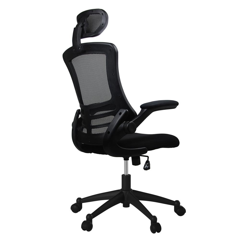 Modern High-Back Mesh Executive Office Chair With Headrest And Flip Up Arms. Color: Black. Picture 4
