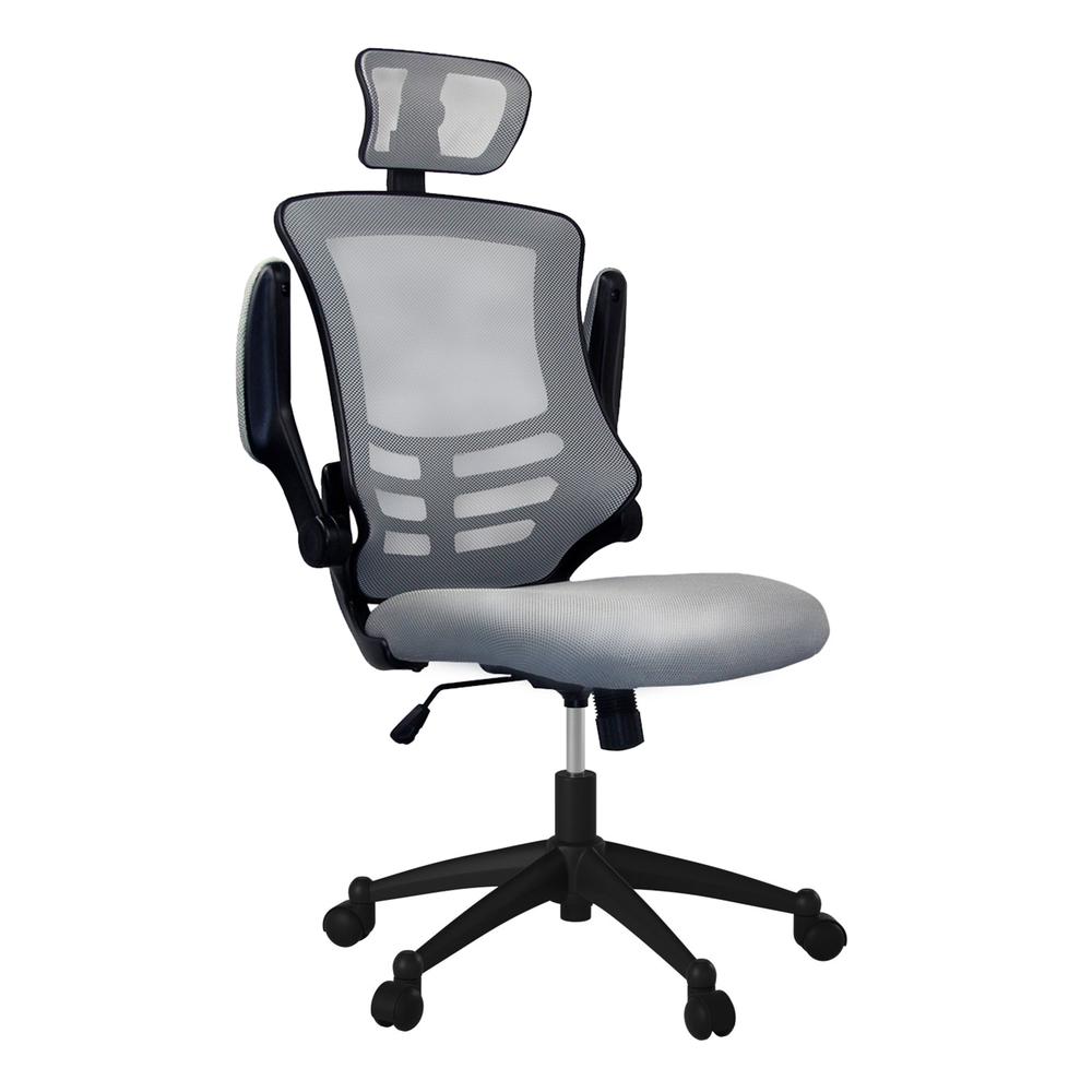 Modern High-Back Mesh Executive office Chair With Headrest And Flip Up Arms. Color: Silver Grey. Picture 1