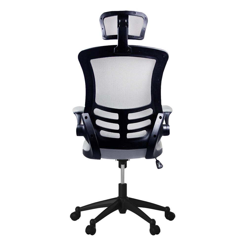 Modern High-Back Mesh Executive office Chair With Headrest And Flip Up Arms. Color: Silver Grey. Picture 3