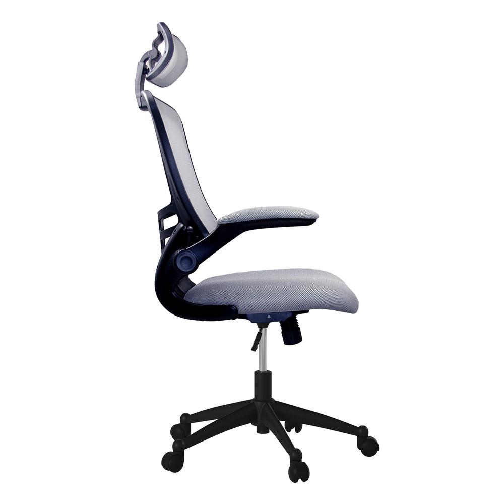 Modern High-Back Mesh Executive office Chair With Headrest And Flip Up Arms. Color: Silver Grey. Picture 4
