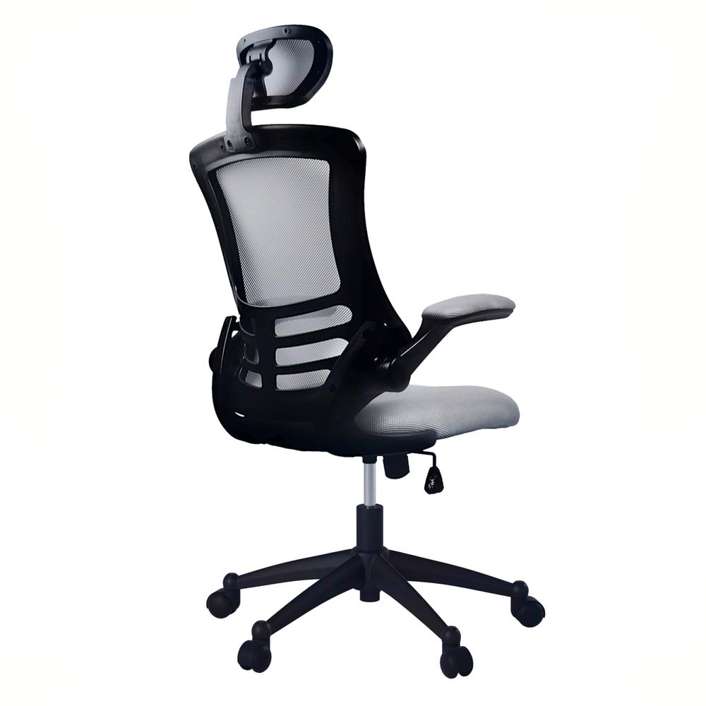 Modern High-Back Mesh Executive office Chair With Headrest And Flip Up Arms. Color: Silver Grey. Picture 8