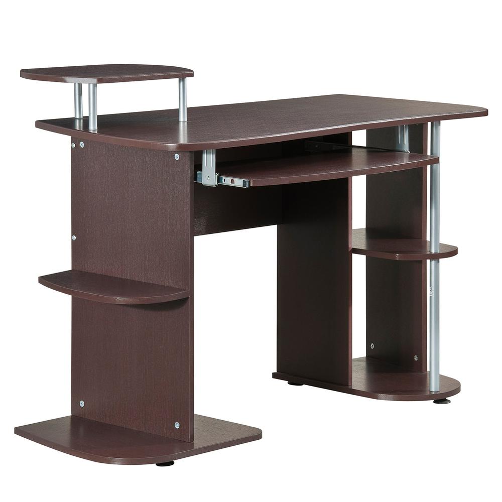 Complete Computer Workstation Desk With Storage. Color: Chocolate. Picture 1