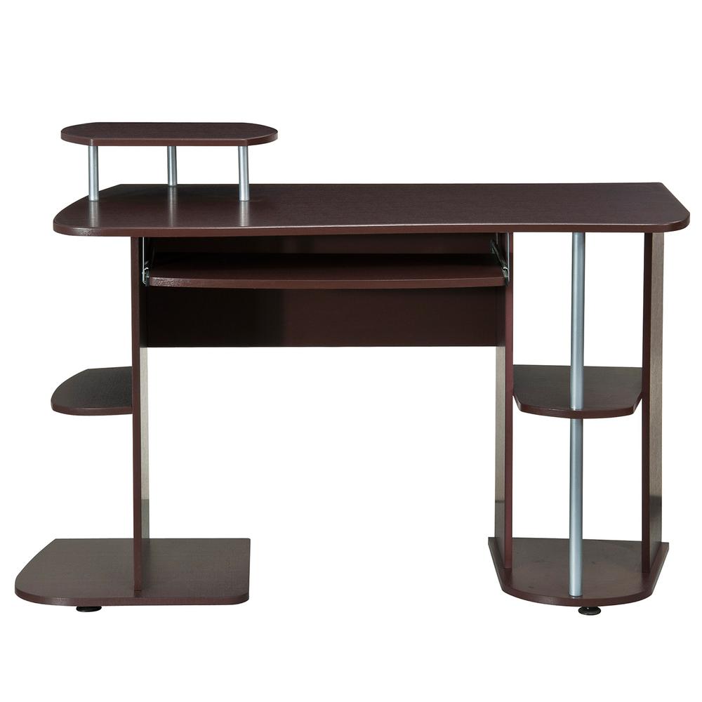 Complete Computer Workstation Desk With Storage. Color: Chocolate. Picture 2