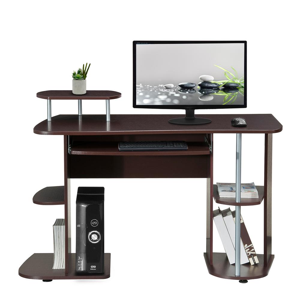Complete Computer Workstation Desk With Storage. Color: Chocolate. Picture 3