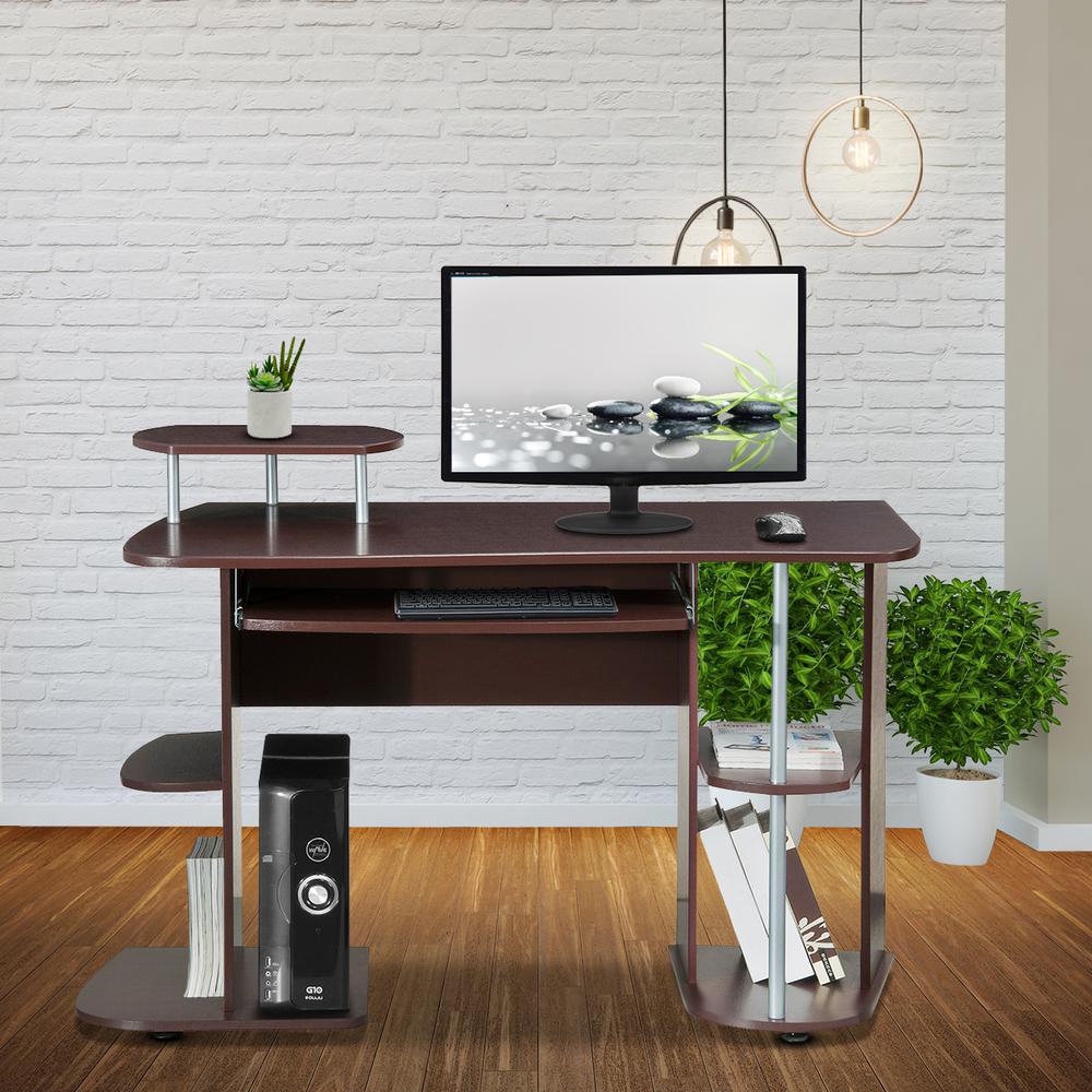 Complete Computer Workstation Desk With Storage. Color: Chocolate. Picture 4