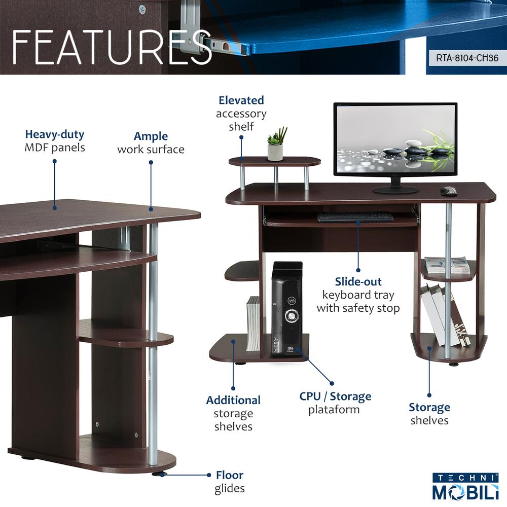 Complete Computer Workstation Desk With Storage. Color: Chocolate. Picture 5