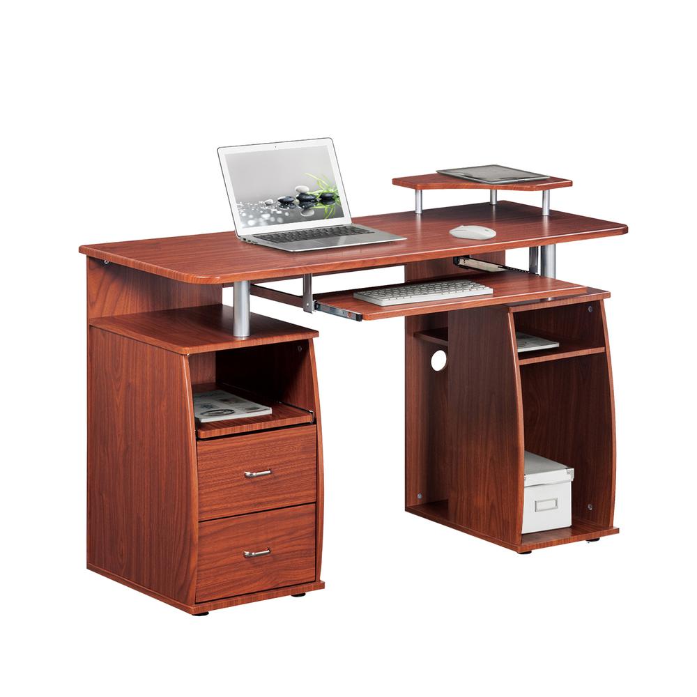 Complete Computer Workstation Desk With Storage. Color: Mahogany. Picture 3