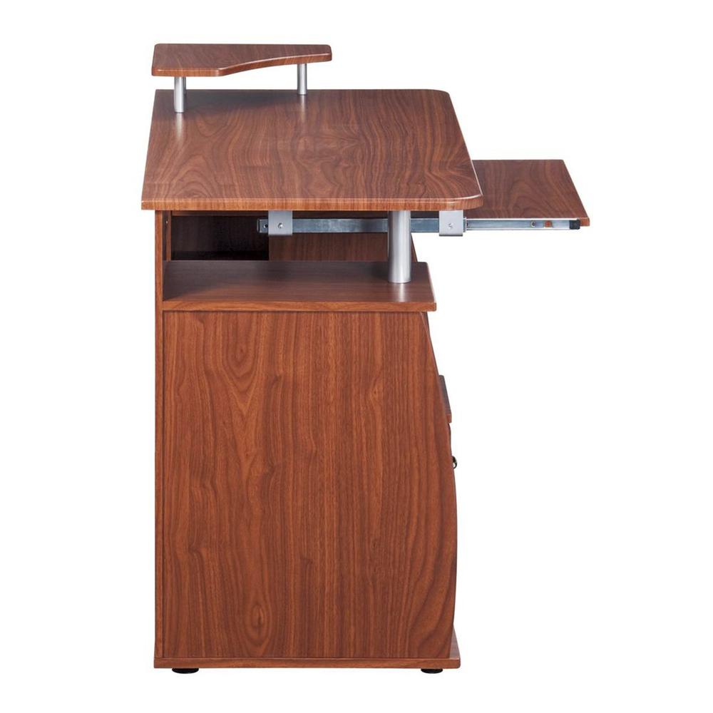 Complete Computer Workstation Desk With Storage. Color: Mahogany. Picture 4